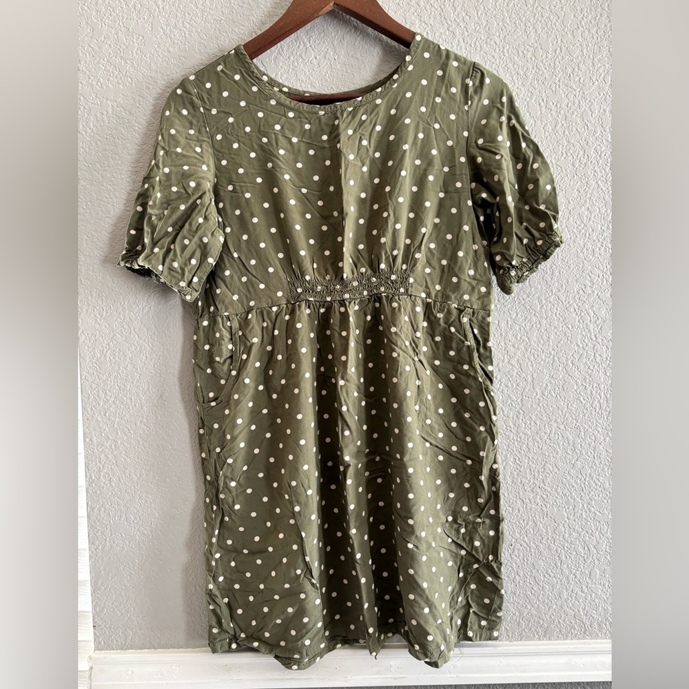 Old Navy Olive Dress with Cream Dots